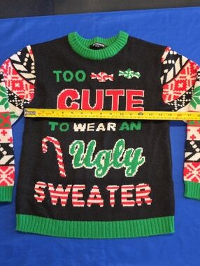 Amazon Kids Black Holiday Sweater with Red, Green & White Knit